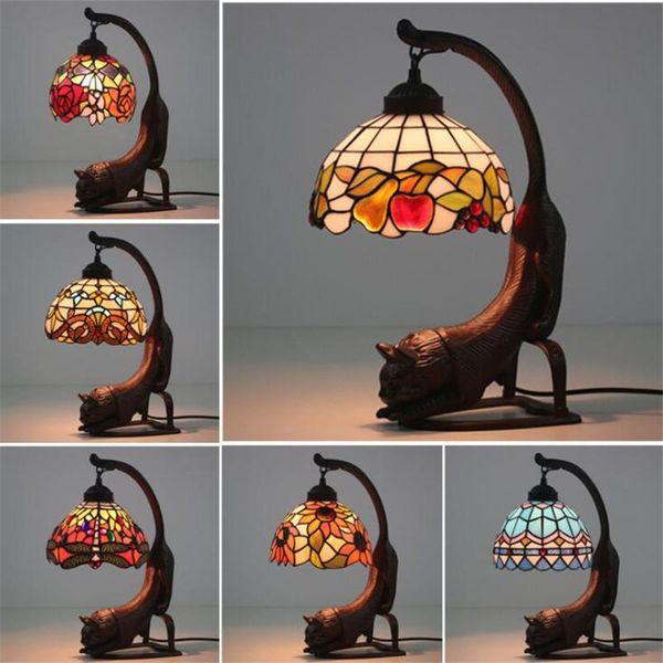 

table lamps vintage exotic handmade cat base glass tiffany lamp for foyer bed room bar apartment reading light h 40cm 1065