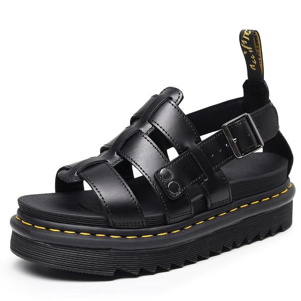 

sandals terry ladies rome buckle toe thick leather fish mouth sponge in summer, Black