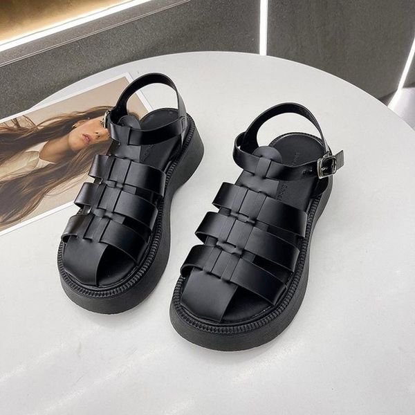 

sandals women gladiator flat baotou roman comfortable platform, Black