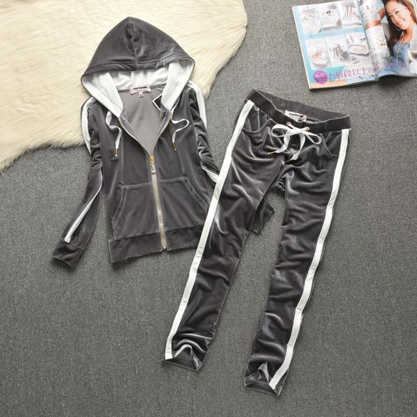 

juicy lover brand 2021 spring autumn long pants set women tracksuits striped slim velvet jogging sportswear suits black 657 women's two, White