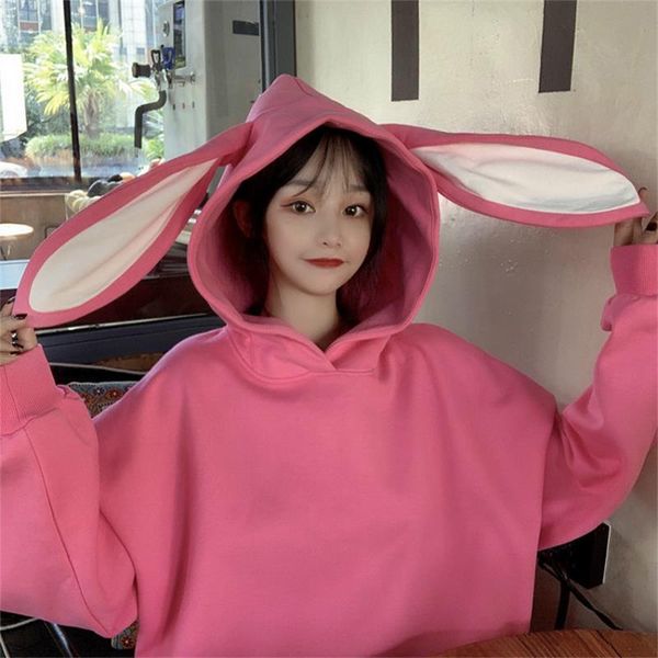 

big ear sweatshirts women winter plus velvet thick korean loose hooded ladies kawaii cute harajuku hoodies for female women's &, Black