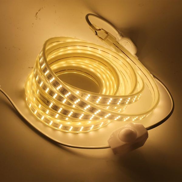 

strips 220v led strip three row waterproof ip67 180leds/m 2835 flexible light ribbon with dimmer+power plug warm white tape