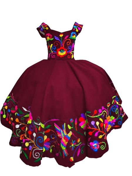 2022 милое черное мини-конкурсное платье Quinceanera Vinatge с вышивкой с открытыми плечами атласное бальное платье пышные маленькие девочки Special Occas204w