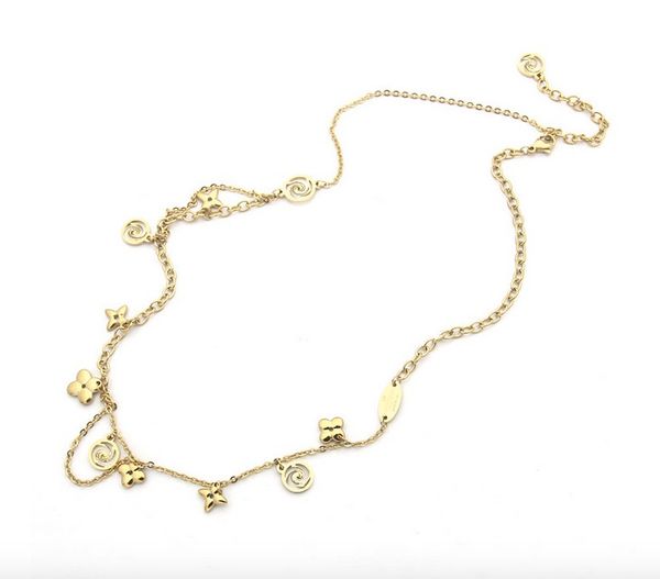 

fashion long sweater titanium steel necklace flower double chain necklace ladies foreign trade multiple accessories chain necklace, Silver