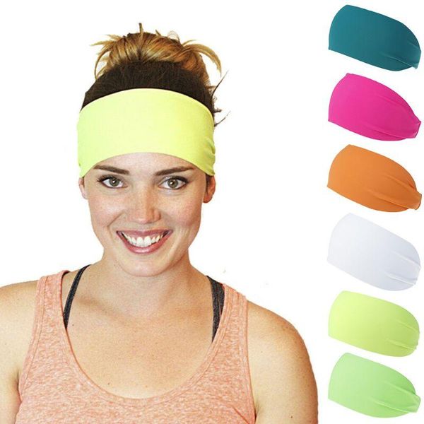 

hair accessories solid color workout sport headband fluorescent neon fitness athletic band moisture wicking elastic sweatband