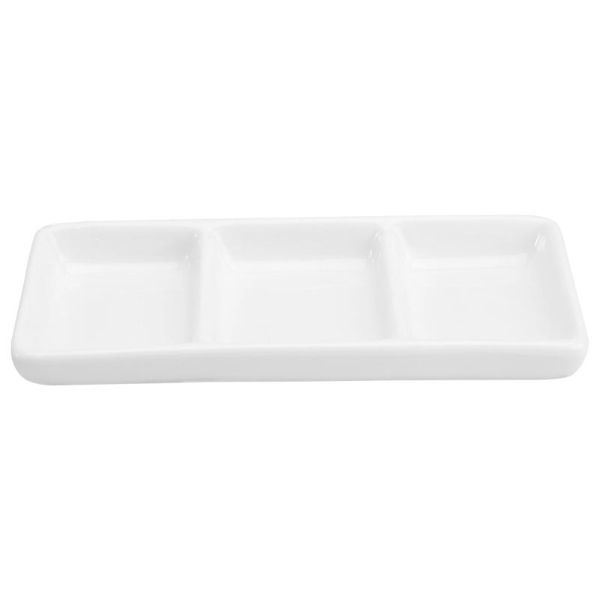 

inch pure white ceramic 3-compartment appetizer serving tray rectangular divided sauce dishes for spice dish soy storage bottles & jars