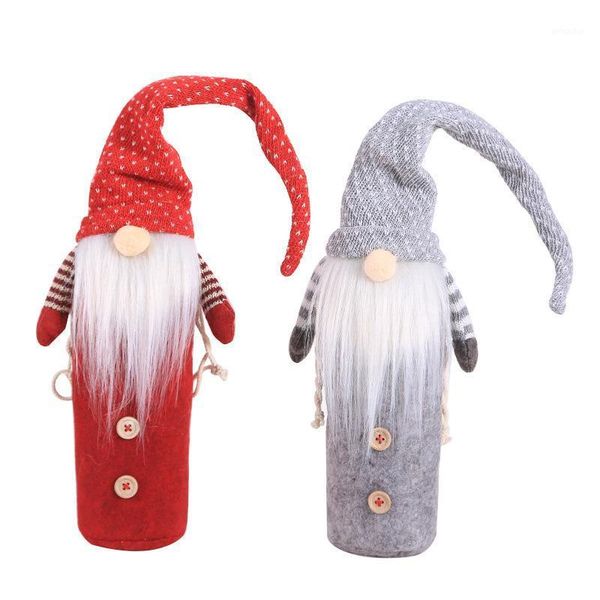 

christmas decorations 2021 wine bottle dust cover faceless doll champagne gift bag santa cluas set year decoration