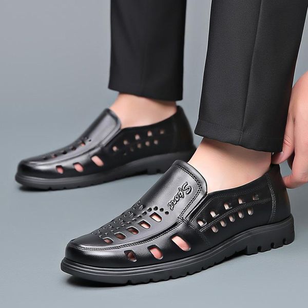 

sandals mens closed toe casual sandal leather shoes business hollow out low heel breathable x22, Black