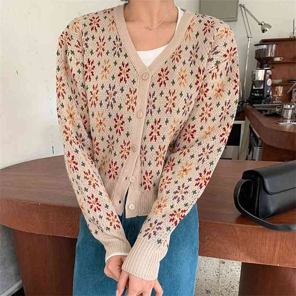 

eurpean women fashion cropped knitted sweater cardigan coat vintage long sleeve slim female pull femme outerwear chic crop 210514, White;black