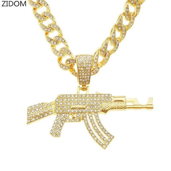 

pendant necklaces men women hip hop gun necklace with 11mm cuban chain hiphop iced out bling fashion charm jewelry, Silver
