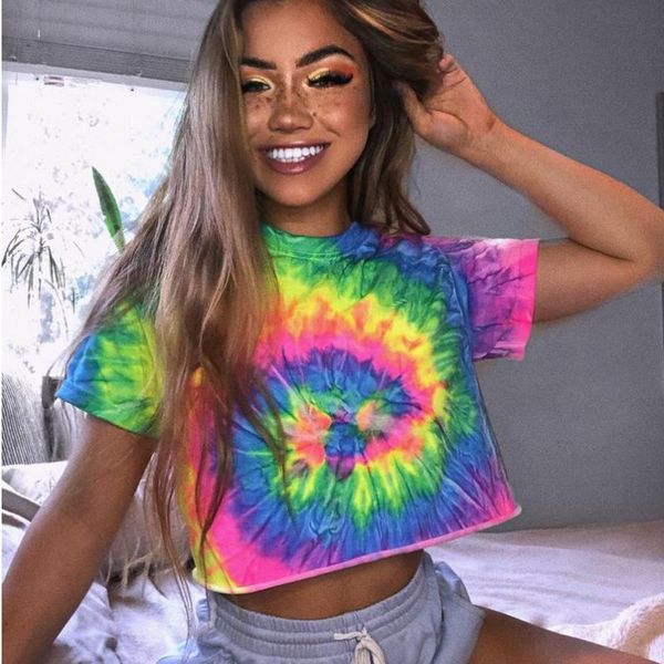 

casual print crop women t-shirts summer short sleeve vogue o-neck tees streetwear active female girl loose clothes women's t-shirt, White