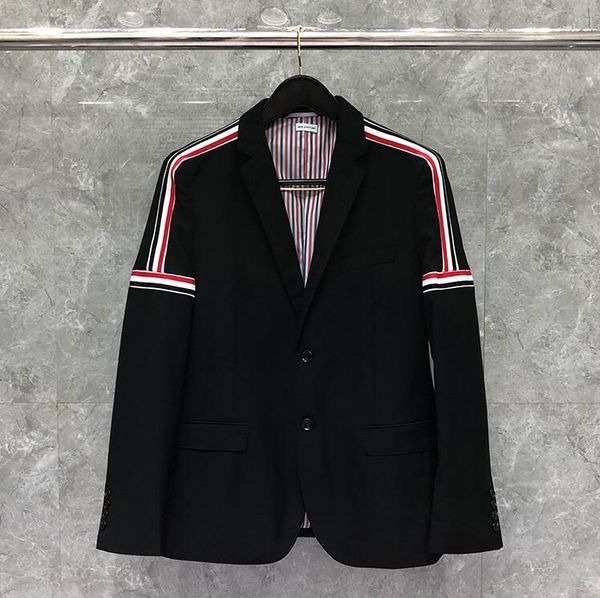 

men's suits & blazers 2021 fashion brand formal blazer men british casual suit jacket single breasted shoulder striped cotton wool coat, White;black