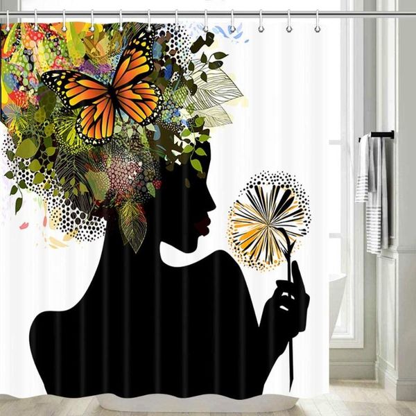 

black girl afro african american woman lady funny shower curtain curtains