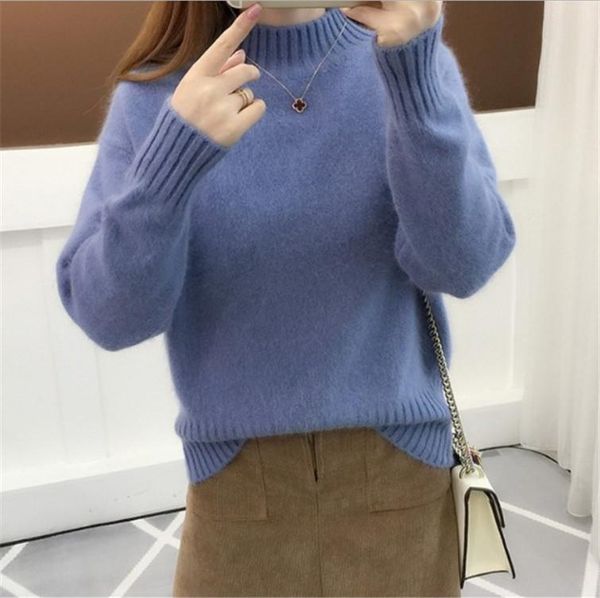 

women's sweaters fashion korean 2021 autumn/winter warm half turtleneck knit sweater harajuku sweet versatile bottom, White;black