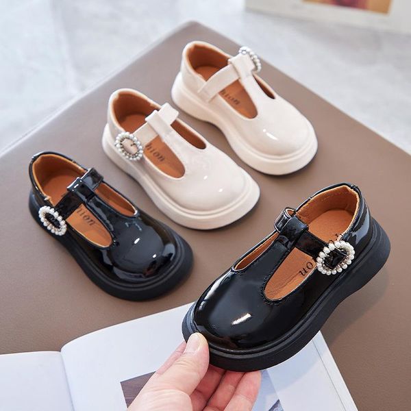 

flat shoes girls leather 2021 autumn kids british style black single children' soft-soled princess fashion sweet, Black;grey