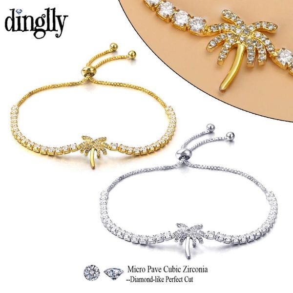 

charm bracelets dinglly bohemia ocean style cubic zirconia coconut tree for women men adjustable length fine cz bracelet golden gift, Golden;silver