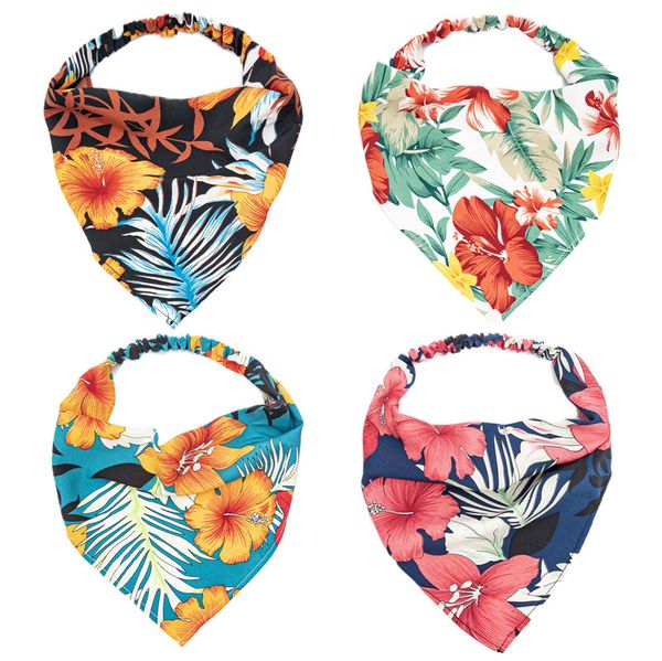 

floral elastic hair scarf headband vintage chiffon head kerchief headband printed turban flower hair bandanas hair scarves, Blue;gray
