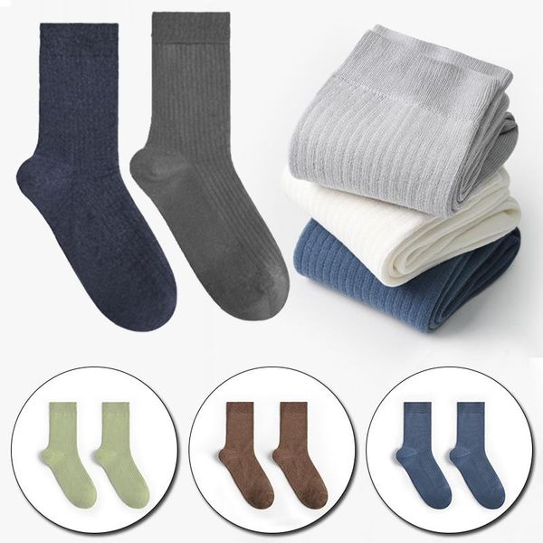 

men's socks fashion 100% cotton knit solid color autumn winter warm soft breathable medium tube male elasticity, Black