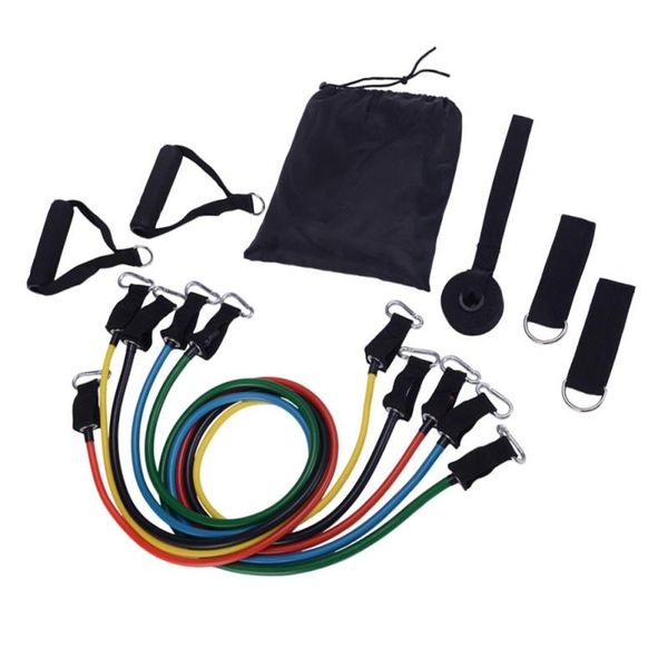 

11pcs/set yoga resistance tube band stretch pull rope fitness training expander door anchor with handle ankle strap 2021 stripes