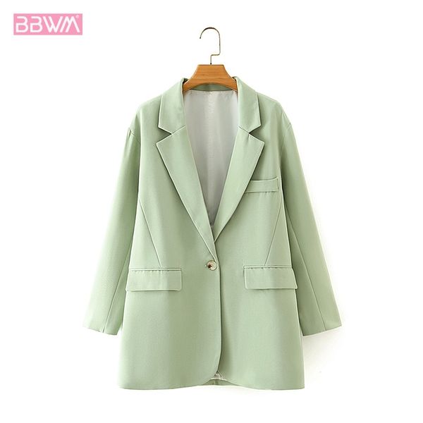 

early autumn retro lapel long sleeve one button solid color women's jacket solid color loose chic female coat 210507, Black;brown
