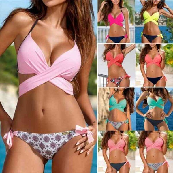 

lady bikini set halter bandage push up bra swimsuit bathing suit swimwear, White;black