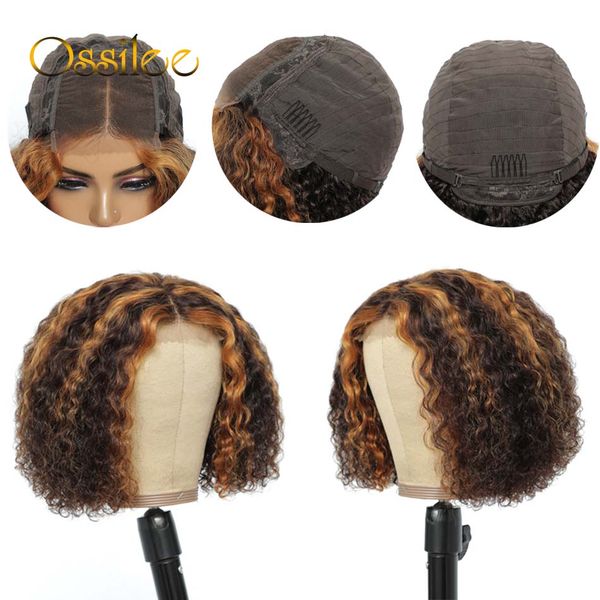 

short curly human hair wigs brazilian hair curly bob wig remy highlight bob wigs 1b/27 ombre bob lace front wigs for womenfactory direct, Black