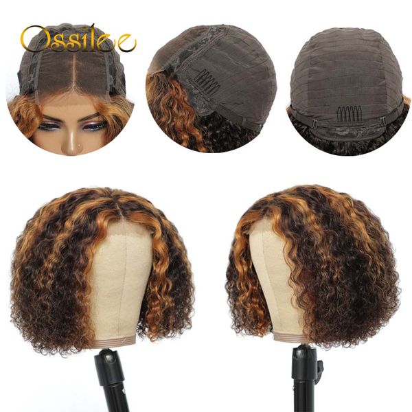 Perruques de cheveux humains bouclés courts cheveux brésiliens bouclés Bob perruque Remy mettre en évidence Bob perruques 1B/27 Ombre Bob avant de lacet perruques pour les femmes directe d'usine