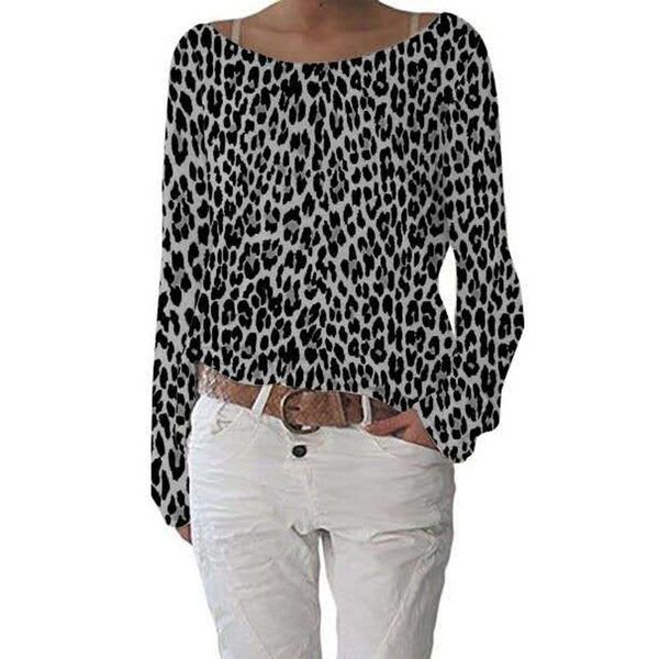 

women's blouses & shirts 2021 leopard print o neck blouse women casual long sleeve elegant plus size streetwear shirt blusas feminina, White