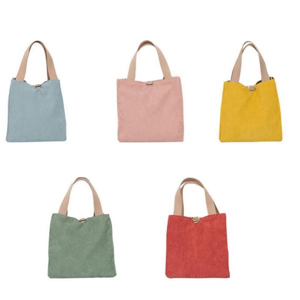

storage bags t5ef corduroy canvas lunch bag solid ribbed velvet outdoor portable tote with handle kids student picnic handbag organizer