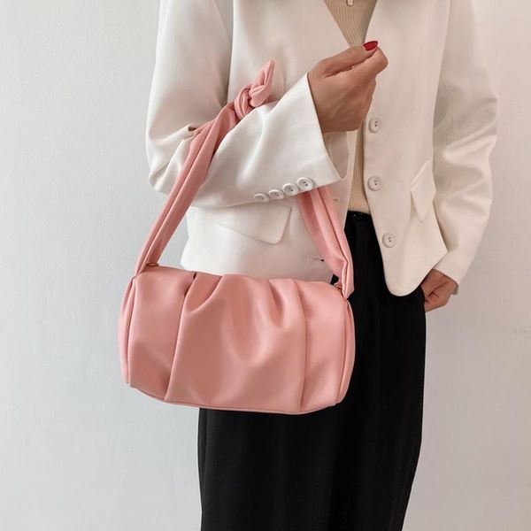 

evening bags korean style women folds axillary baguette bag 2021 designer chic dumpling underarm pu leather hobos purse party clutches