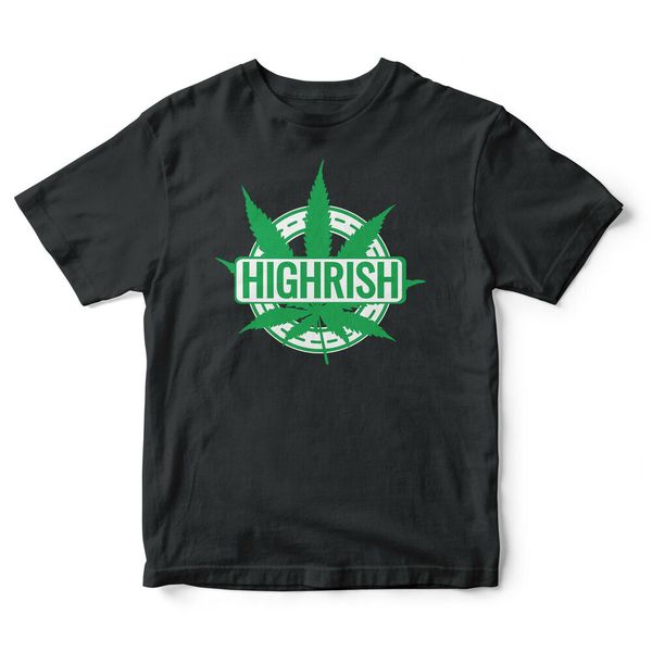 

HIGHRISH Funny Men T-Shirt Irish Ire Ireland Weed Spliff Drugs St Patrick's Day, White;black