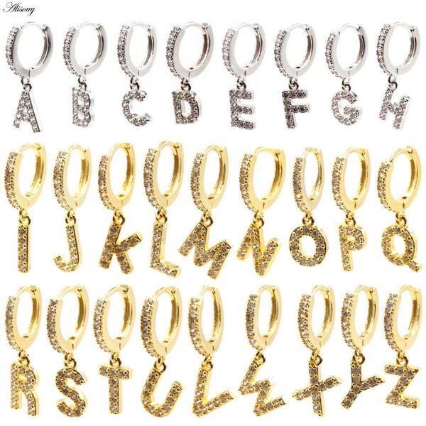 

hoop & huggie alisouy 2pcs fashion gold color earrings hiphop initial 26 letters dangle for women men brincos trend jewelry, Golden;silver