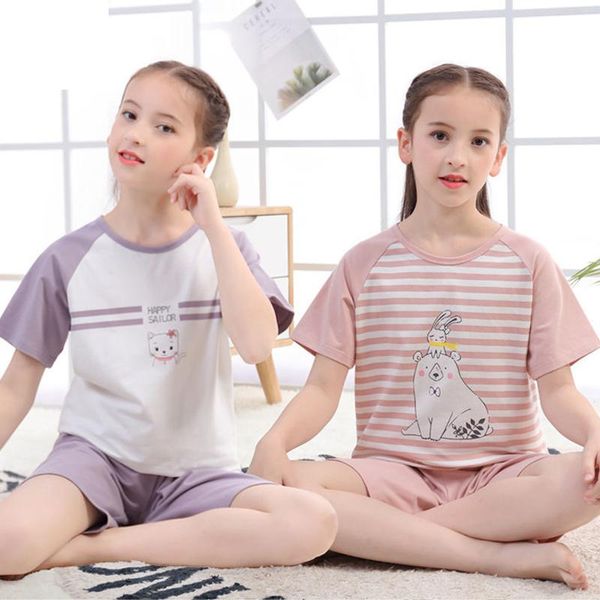 

pajamas summer girls clothes boys sleepwear short-sleeves children's clothing sets korean pyjamas kids teens cotton night suit, Blue;red