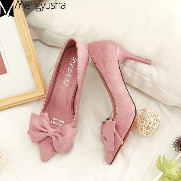 

dress shoes bowknot pointed toe sandals thin high heels flock summer woman shallow sweet korean pumps femme zapatos mujer comfy, Black
