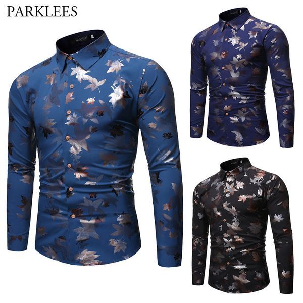 Maple Leaf Bronzing Print Männer Hemd Herbst Business Arbeit Männer Kleid Hemden Bequeme Casual Herren Langarm Tägliche Männer Kleidung 210524