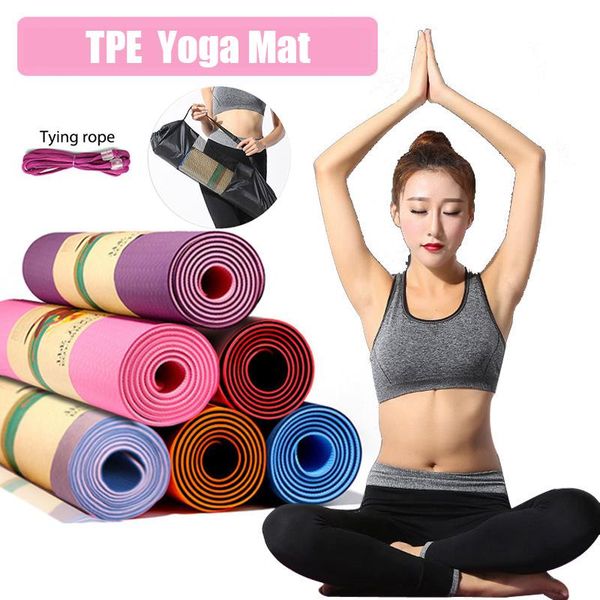 

yoga mats tpe double layer non-slip mat exercise pad with position line for fitness gymnastics and pilates sports