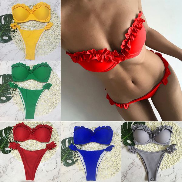 

women thong bikini set girls floral swimwear bandeau push up bikinis strapless beachwear bathing suits biquini swimsuits
