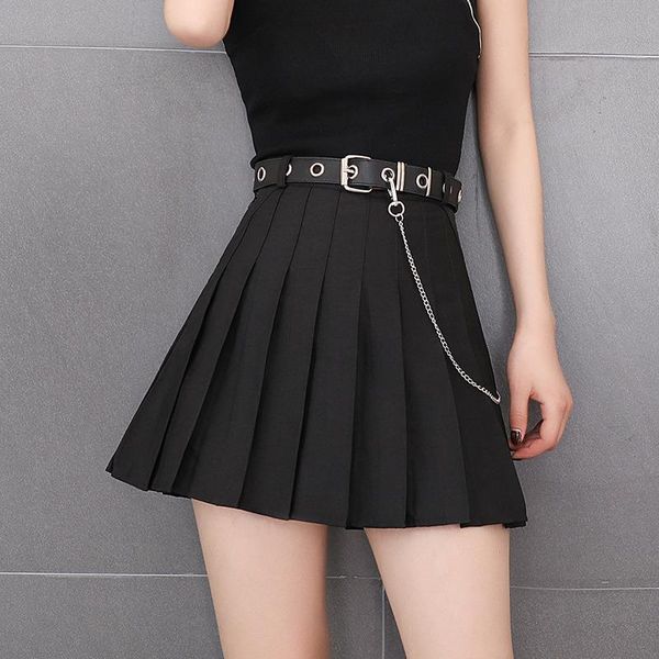 

preppy style plaid fashion women skirts high waist solid chic student pleated harajuku uniforms ladies girls dance, Black