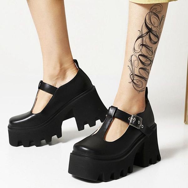 

dress shoes brand cool lolita cosplay fashion big size 43 chunky high heels t strap mary janes sweet pumps gothic style women, Black
