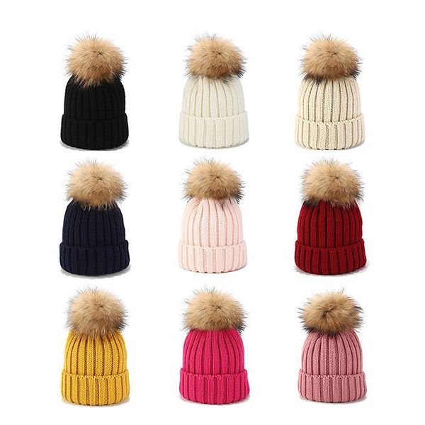 

caps & hats 1pcs mom babies matching beanie toddler kids girls boys warm hat winter beanies knitted cap knit fur crochet pompon, Yellow