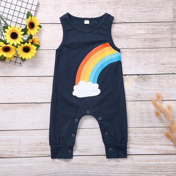 

jumpsuits baby romper infant boys girls jumpsuit clothes summer sleeveless vest kawaii rainbow toddler outfits 2021, Blue