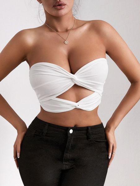 

sxy twist front cut out crop tube v7ad#, White