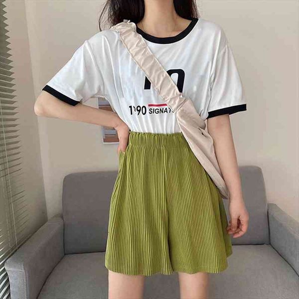 

summer wide leg large womens short size casual solid loose elastic waist female pants korean fashion, White;black