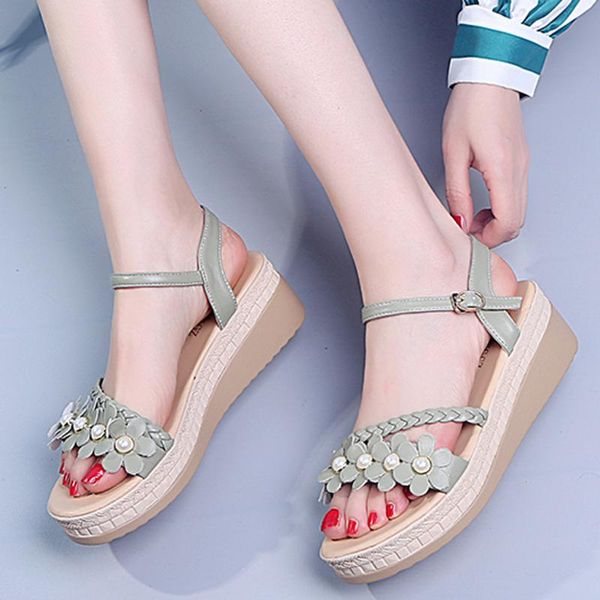 

dress shoes 2021 summer women bohemian style sandals ladies floral print wedges causal beach open toe #g3, Black