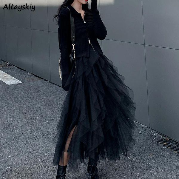 

skirts women mesh design cool streetwear solid leisure 6 colors spring ladies clothing stylish ulzzang comfortable all-match, Black