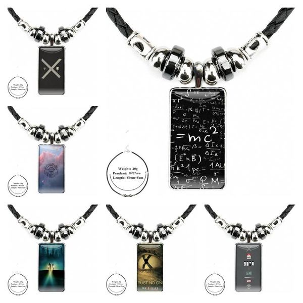 

pendant necklaces i want to belive x-file movie nebula space vintage jewelry steel plated with glass cabochon choker long rectangle black, Silver