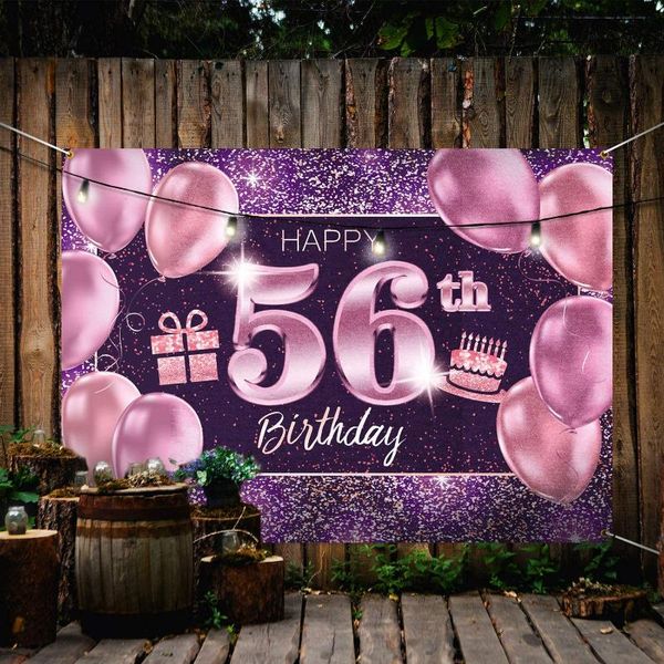 

party decoration happy 56th birthday banner backdrop - 56 decorations supplies for women pink purple gold