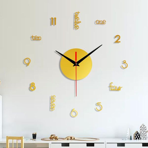 

frameless diy wall clock 3d mirror surface sticker home office decor modern decoration living room clocks