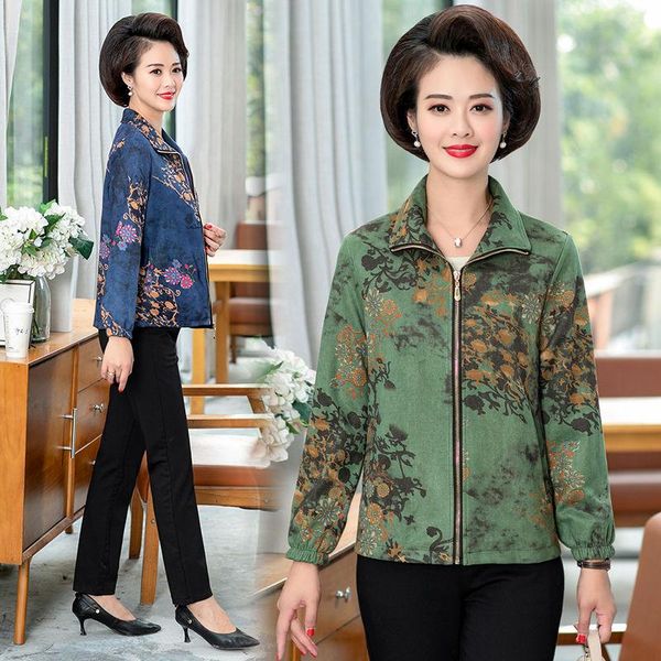 

women's jackets 2021 printed gothic and coats casual women spring fall large size middle age mother outerwear windbreaker, Black;brown