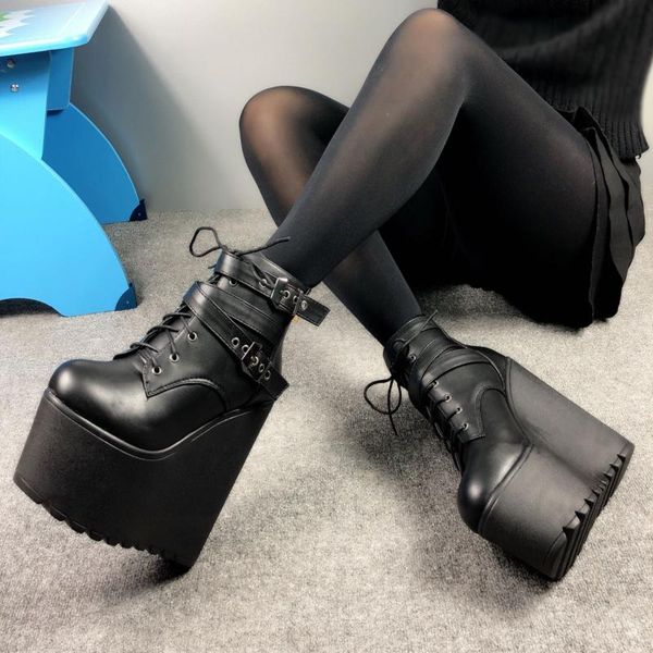 

boots 2021 autumn/winter 16cm sloping heel female boot height super cool ankle tide skid proof, Black